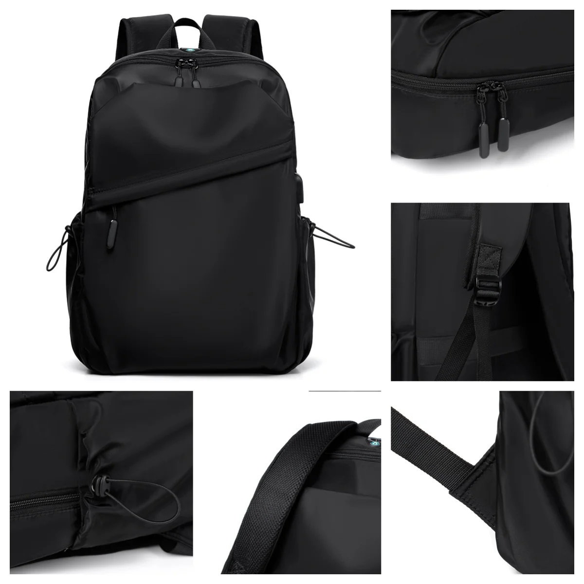 حقيبة ظهر للركاب مقاس 14 بوصة، حقيبة ظهر رجال الأعمال البسيطة، قماش أكسفورد، حقيبة ظهر خفيفة الوزن للطلاب، منفذ USB خارجي #6