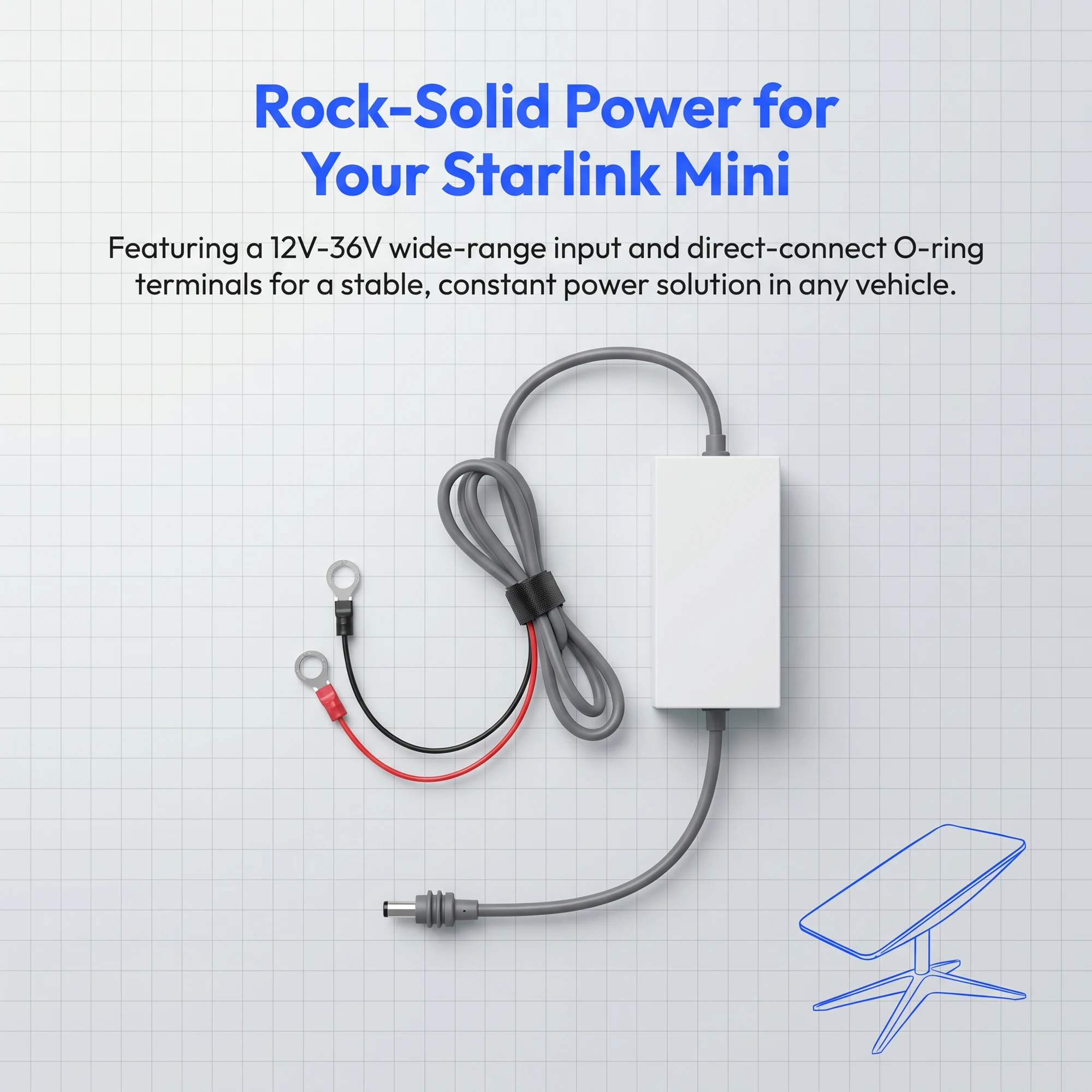 For Starlink Mini 12-36V to 36V/12-24V to 30V DC Female to Ring Terminal/Car Charger Head Power Connector 1M