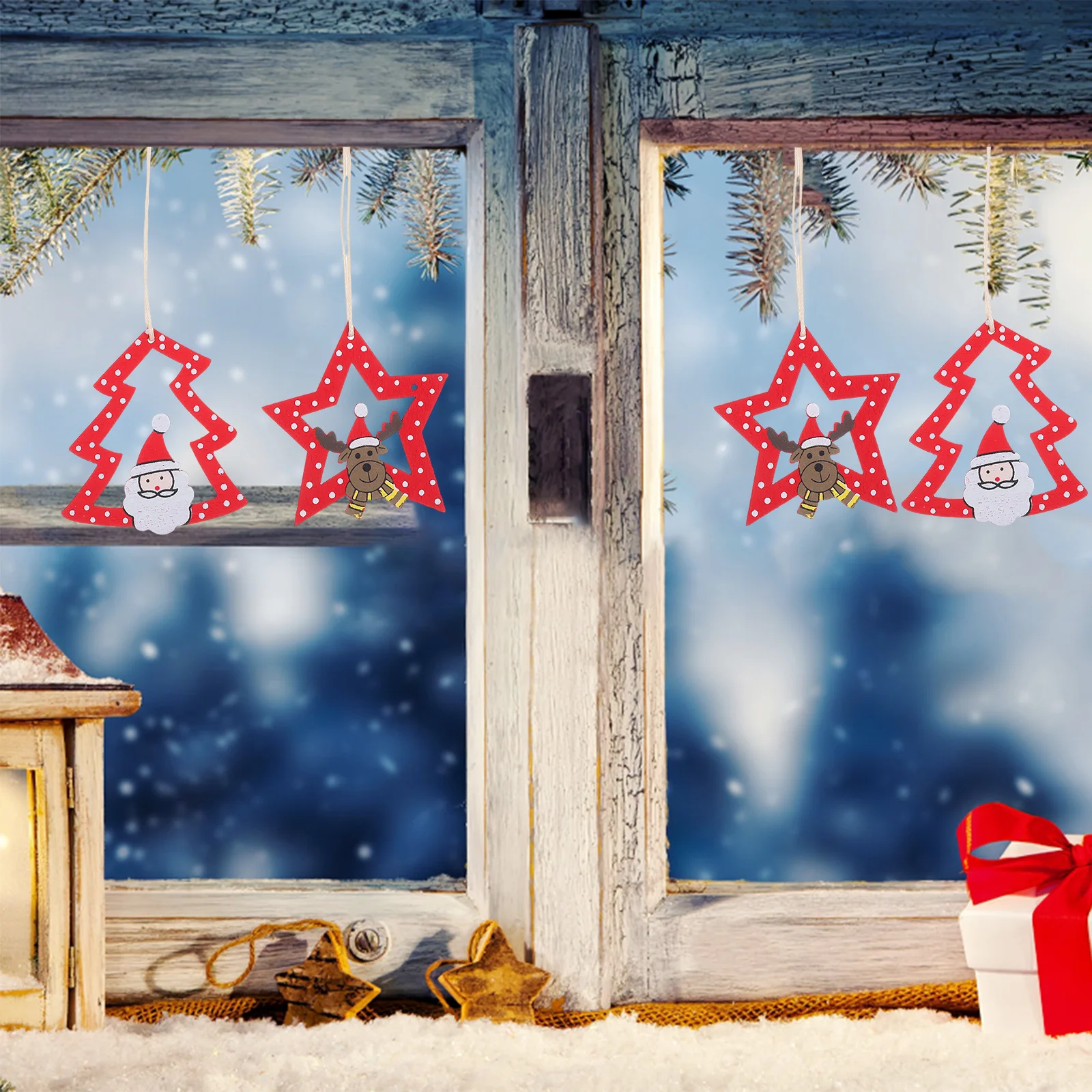 

12Pcs Wooden Star Ornaments Rustic Lightweight Christmas Tree Hanging Decorations Holiday Wood Pendant Christmas Star Party