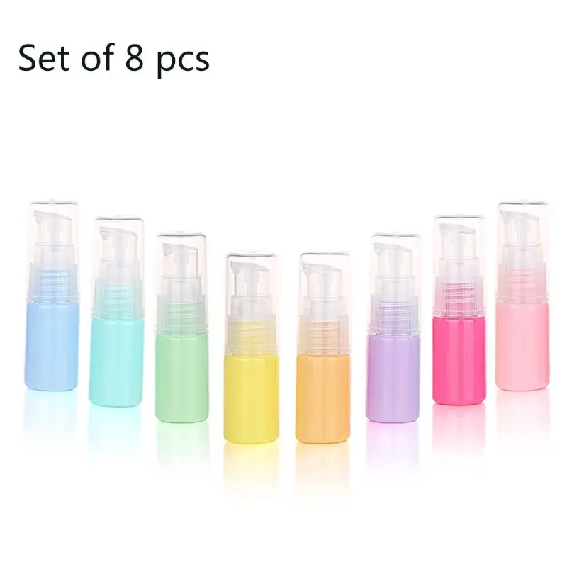 8Pcs 10ml Macaron Candy Color Refillable Empty Bottles Cosmetic Sample Pump Vial Container Makeup Cream Lotion Storage Bottles