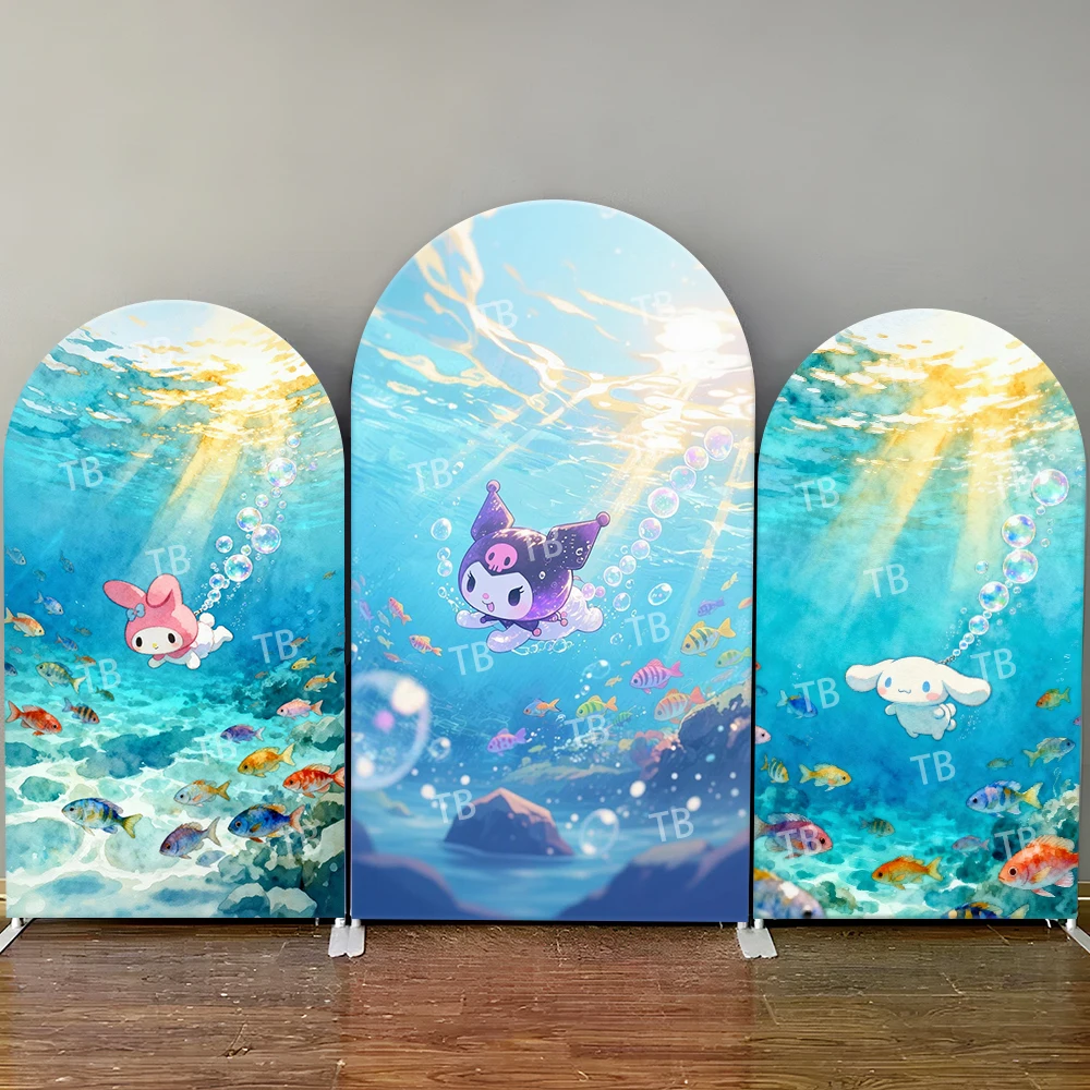

Sanrio Characters Underwater Arch Backdrop Cover Bubble Fish Scene For Girls Birthday Party Cartoon Theme Photo Booth Decor Prop