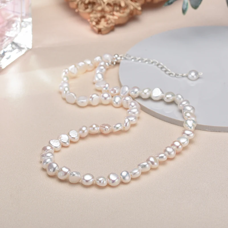 

5-6mm Natural Baroque Freshwater Pearl Necklace Fashion Jewelry for Gift,925 Sterling Silver Choker Necklace for Women Girls