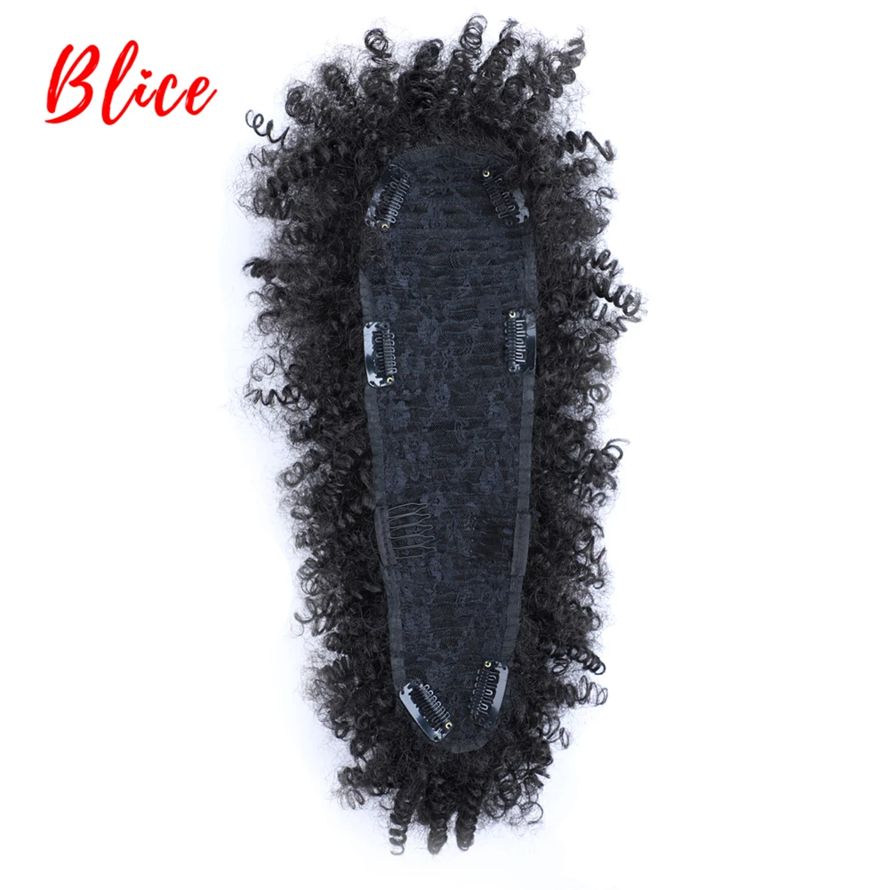 Blice Synthetic High Puff Afro Kinky Curly Short Middle-Part Wig Clips in Hairpiece Hair Extensions Ntural Black Chignon Wig