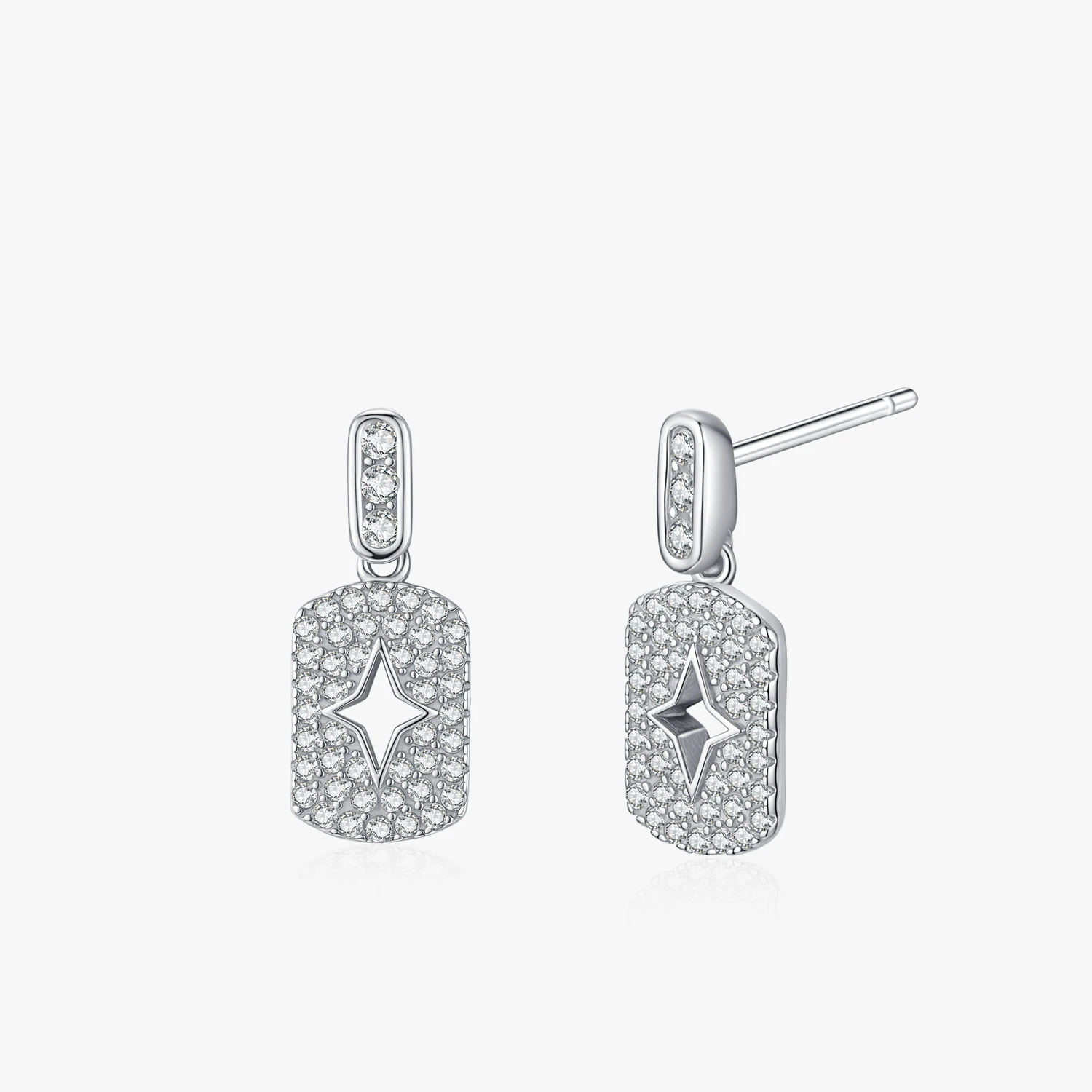 

925 Sterling Silver Mini Card Shaped Hollow Star Drop Earrings For Women Dazzling Zircon Fine Female Jewelry