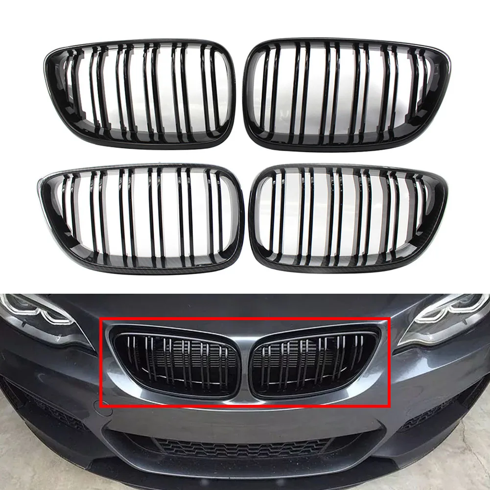 1 Pair Upper Grill Front Bumper Kidney Grille Dual Slat For BMW 2 Series F22 F23 F87 M2