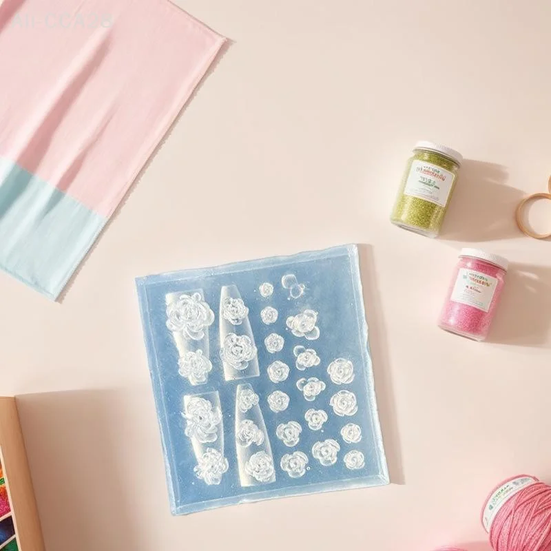 DIY Manicure Set - 3D Rose and Bow Design Silicone Nail Mold; Includes Stamping Plates for Unique Artistic Nail Decor.