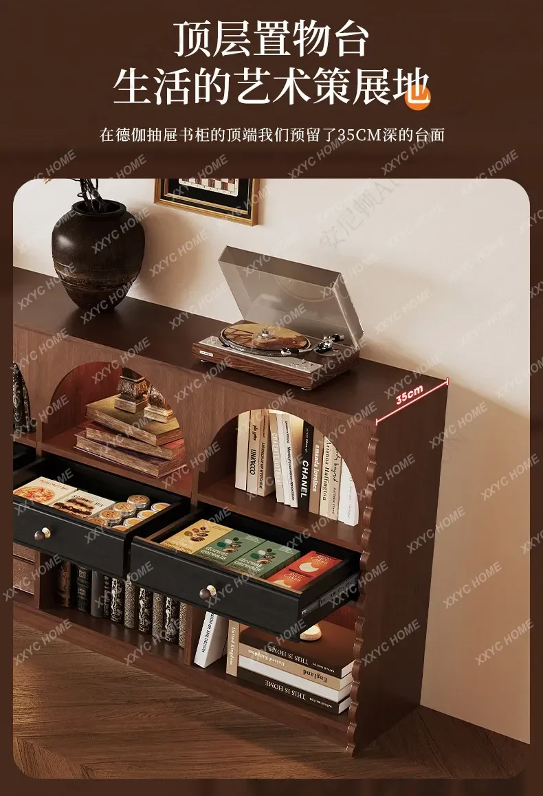 Retro bookcase living room drawer floor-to-ceiling low-side cabinet display shelfTJ