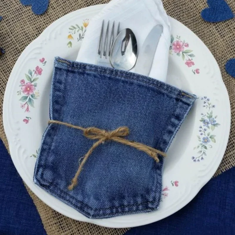 12-48 unidades de Porta cubiertos de mezclilla para bolsillo, Porta cubiertos para bolsillo de mezclilla, Porta servilletas para boda, Recuerdos para fiestas de cumpleaños o temáticas del oeste
