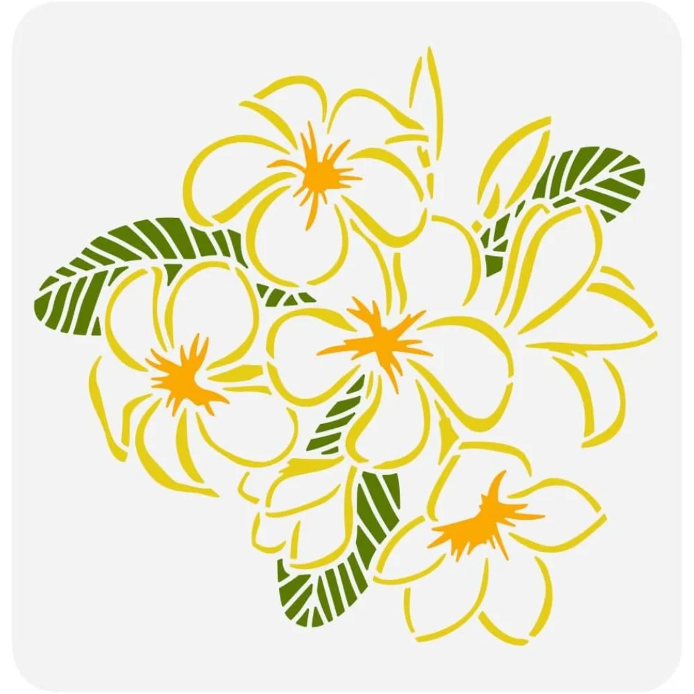 Plumeria Stencil for Painting 11.8x11.8 inch Reusable Flowers Stencil Wildflower Stencil Plant Theme Craft