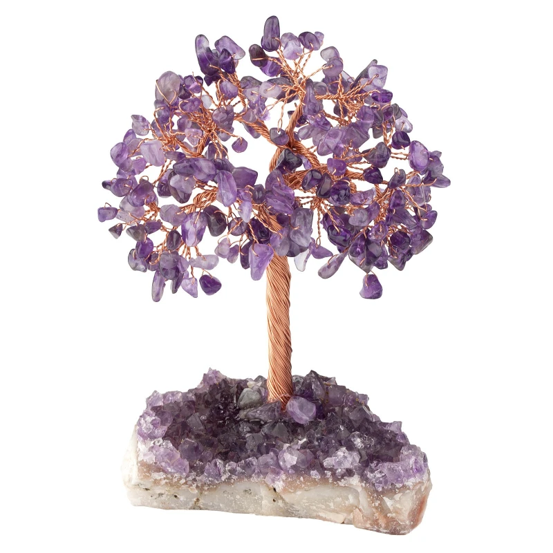 Natural amethyst flower raw ore, irregular base lucky tree
