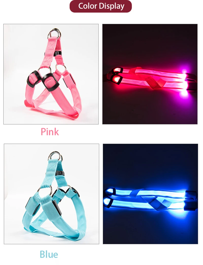 Einstellbare led hunde geschirr usb wiederauf ladbare blinkende nacht sicherheit keine zug halsbänder harness für kleine mittlere hunde haustiere arnes perro – Detail 9