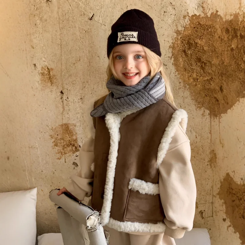 

Children's Vest Fur Integrated Outerwear Autumn Winter Boys and Girls Sleeveless Jacket Baby Stylish Sleeveless Jacket