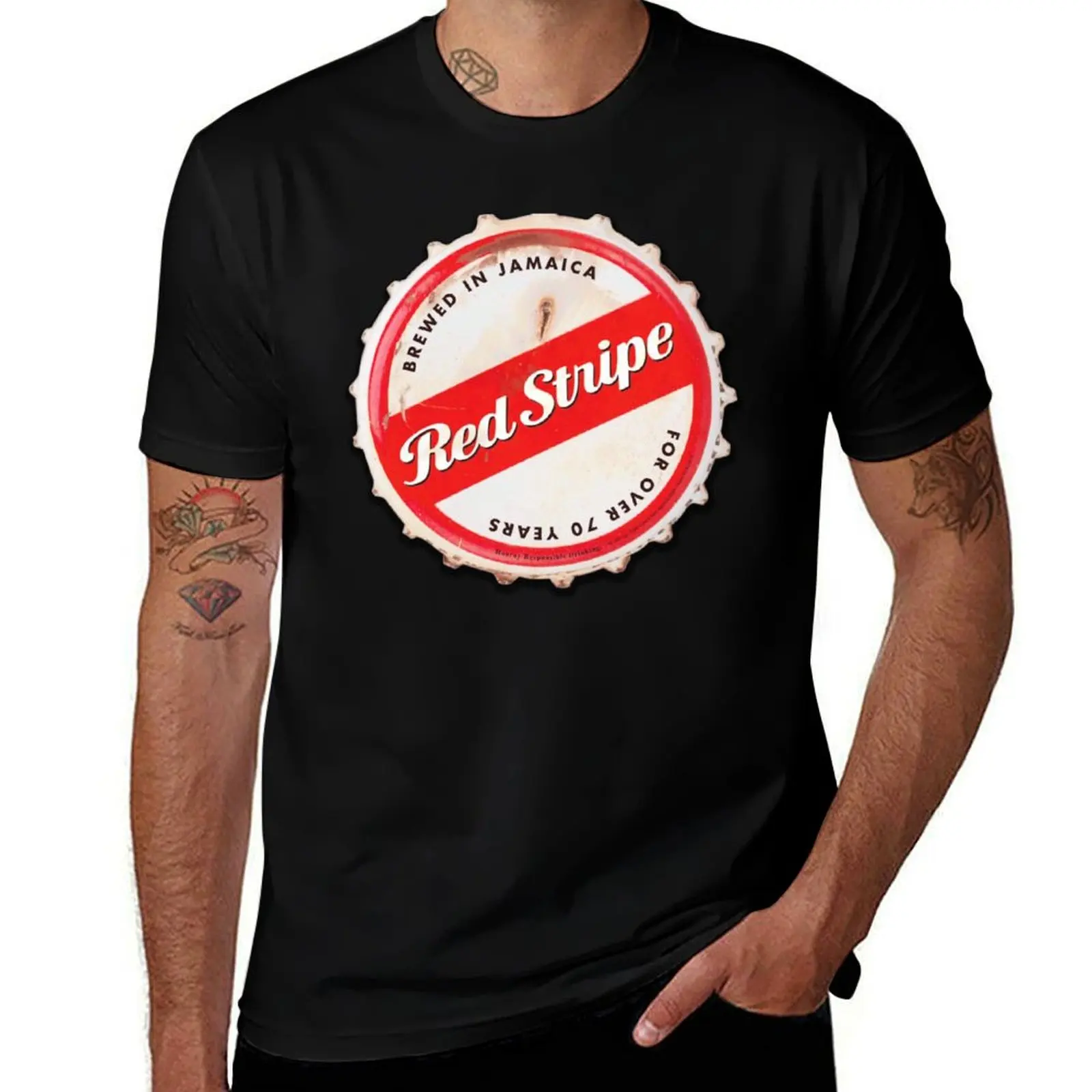 

Red Stripe Bottle Cap T-Shirt aesthetic clothes affliction shirts Short sleeve tee men