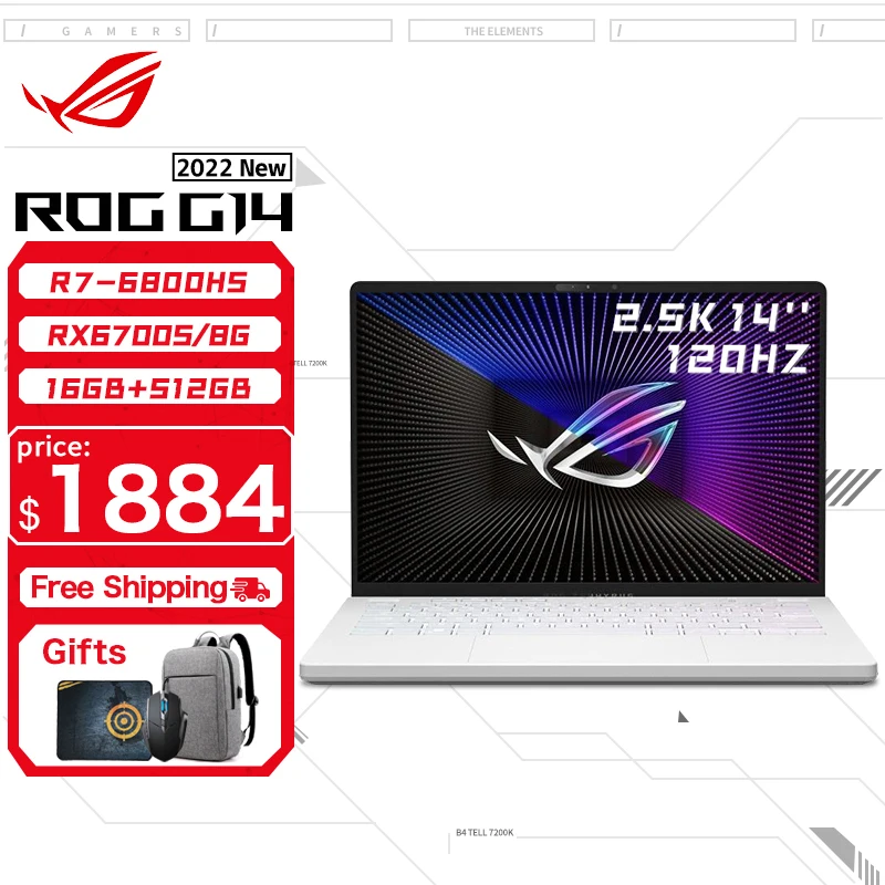 ASUS ROG Zephyrus G14 Laptop Gaming AMD Ryzen 7 6800HS 16GB 512GB SSD RX6700S-8G 2.5KScreen 120Hz 14 ''E-sport Komputer