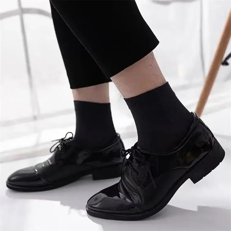 10pairs Men Bamboo Fiber Sock Summer Ultra-thin Ice Silk Socks Solid Mid-tube Business Socks Breathable Cool Soft Ankle Socks