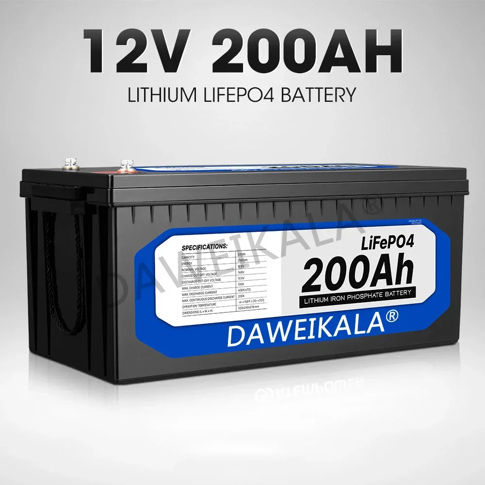 12V 200Ah LiFePO4 Battery Lithium Iron Phosphate Battery Built-in BMS for Solar Power System RV House Trolling Motor