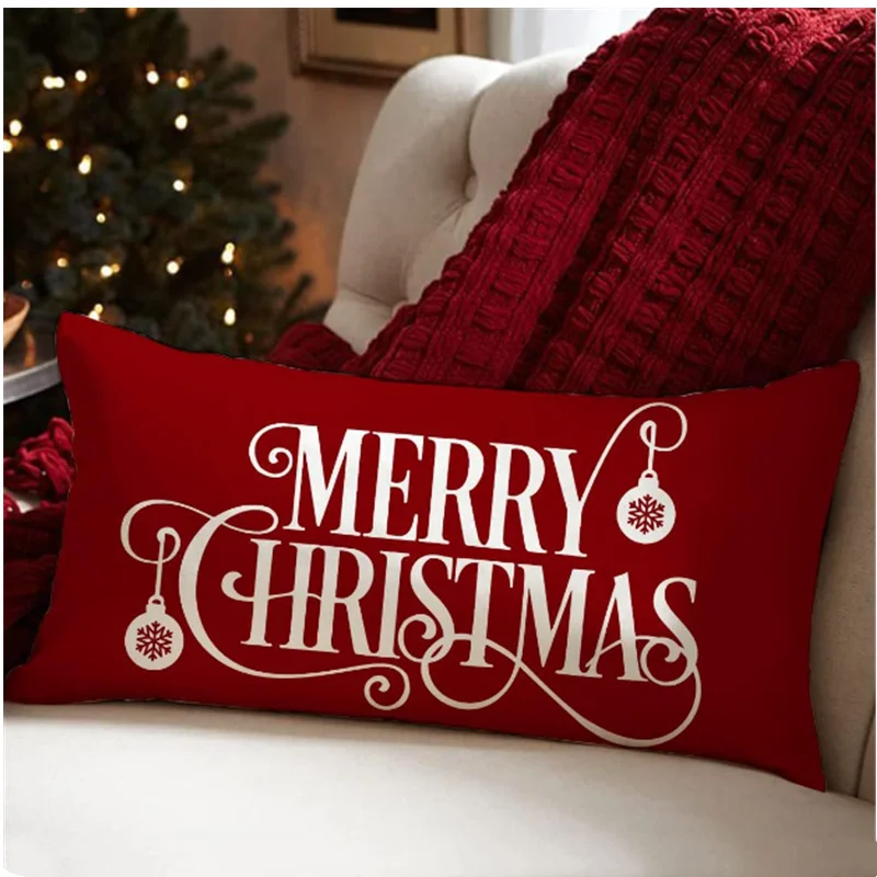 49*29cm Merry Christmas Decorative Pillow Cover Minimalist Linen Throw Pillowcase Christmas Decoration Cushion Cover for Sofa