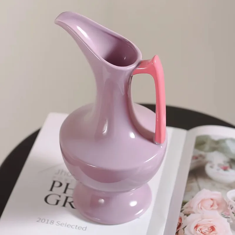 French Pink Matte Ceramic Jug, High-Fired Smooth Display, Elegant Flower Holder Vase, Decorative Room Essential