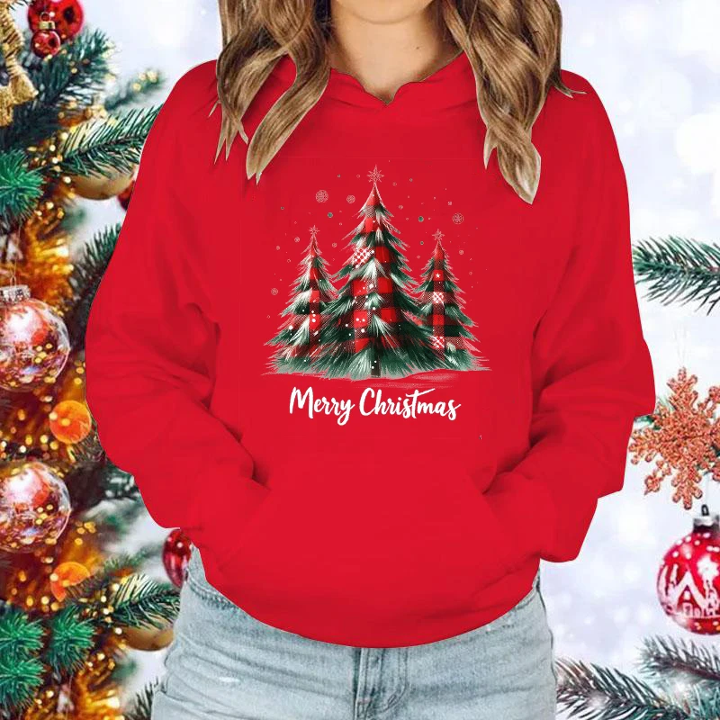 New Merry Christmas Tree Printing Hoodies For Women Men Autumn Winter Sweatshirt Fashion Streetwear Pullover Christmas Hooded