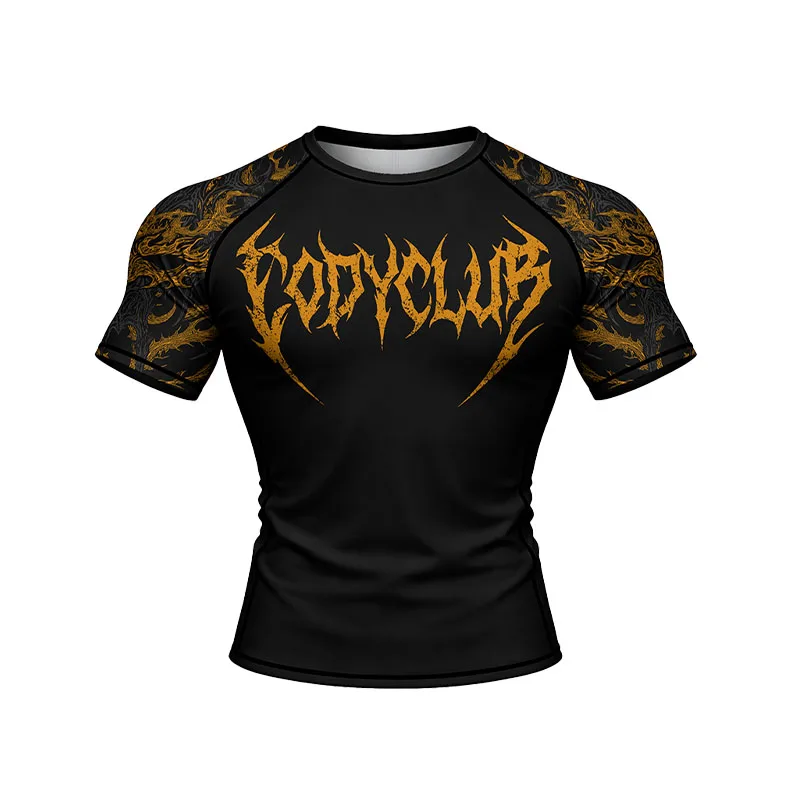 Cody Lundin Personalize Gothic Printed Men's Round Neck Short Sleeve Top Kickboxing MMA Jiu Jitsu Combat Quick Dry Rashguards