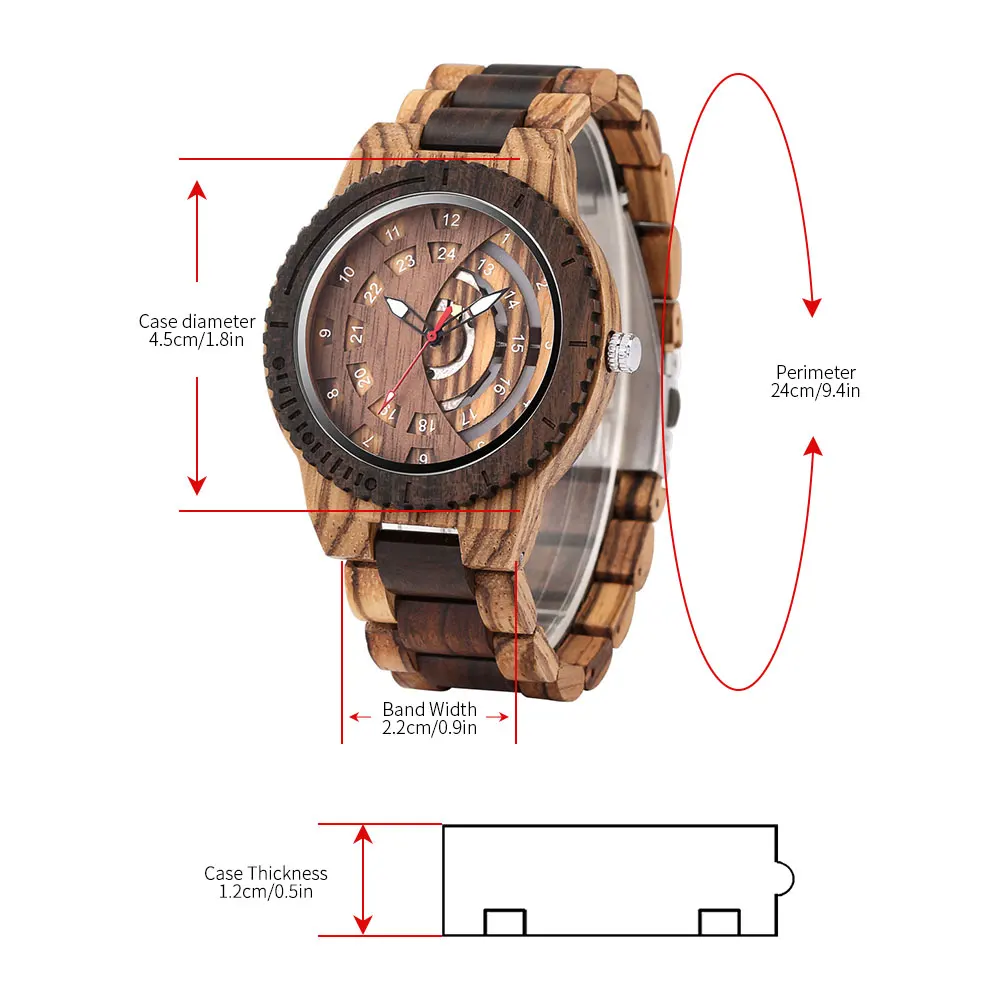 Vintage Hollow Dial Gear Surface Wooden Men Watches Full Wood Wristband Bracelet Casual Retro Men\'s Wrist Watch Folding Clasp