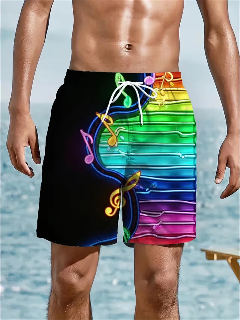 New Fashion Musical Notes Graphic Men Trunks Beach Board Shorts Summer Casual Quick Dry Swim Summer Men Shorts Dropshipping