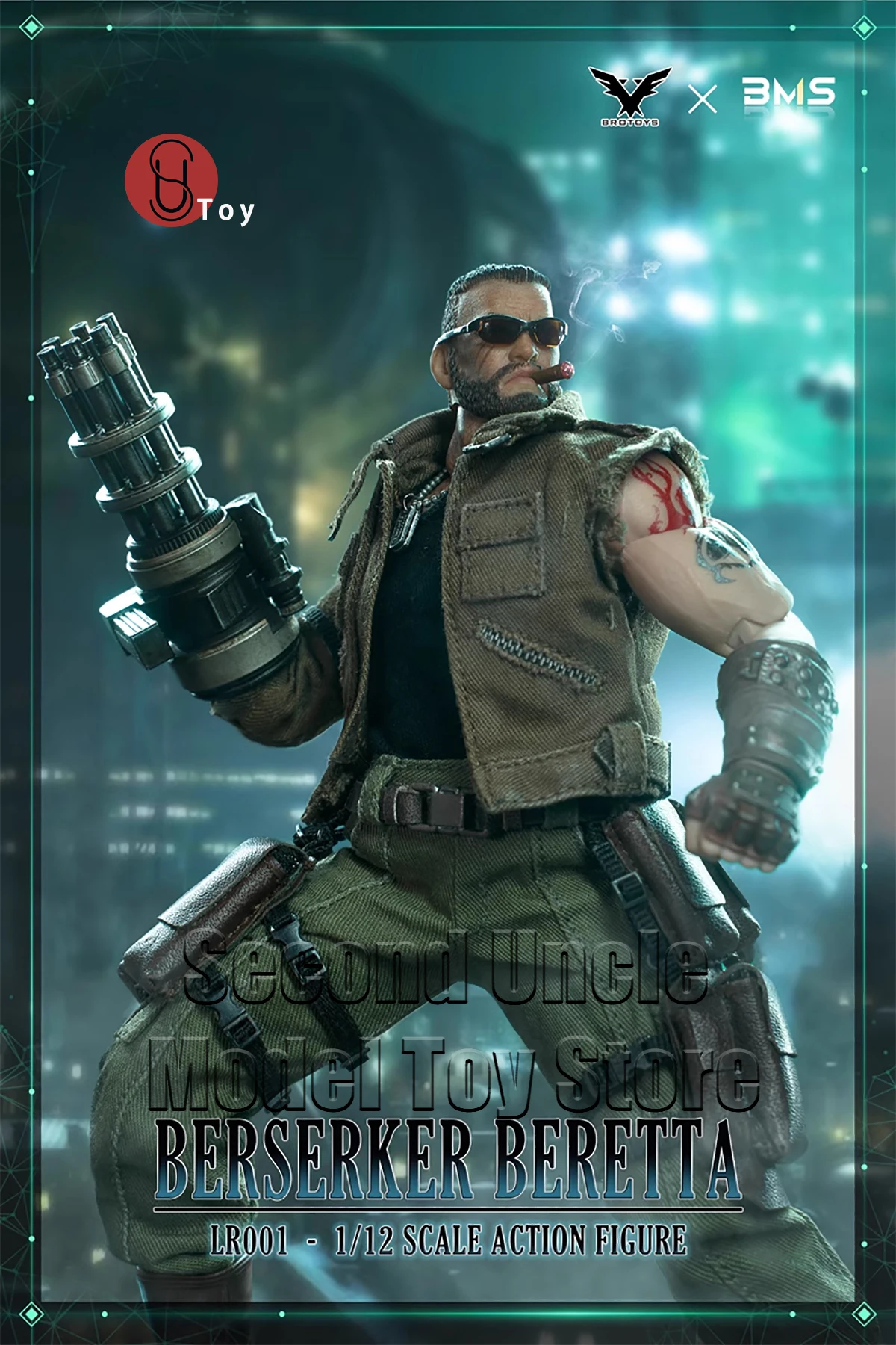 

BROTOYS X BMS LR001 1/12 Male Soldier Cowboy Suit Tattood Strong Berserker Barreta Gatling Gun Full Set 6'' Action Figure Toys