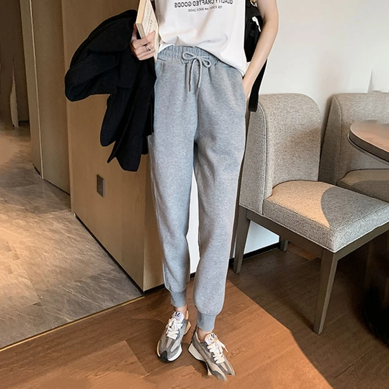 Grey Sports Pants Women's Loose Cuffed Casual Spring Autumn Slimming Versatile Small Size Harlan Pants High Waist Cotton Blend