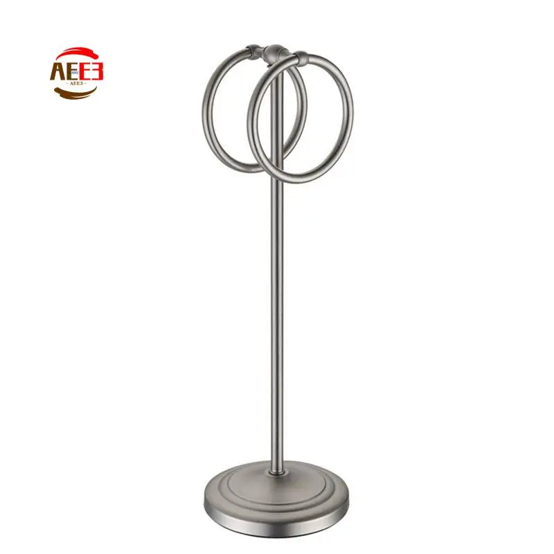 AEE3-1 Piece Stainless Steel Floor-To-Ceiling Towel Rack Vertical Towel Ring Silver Metal Removable Without Punching