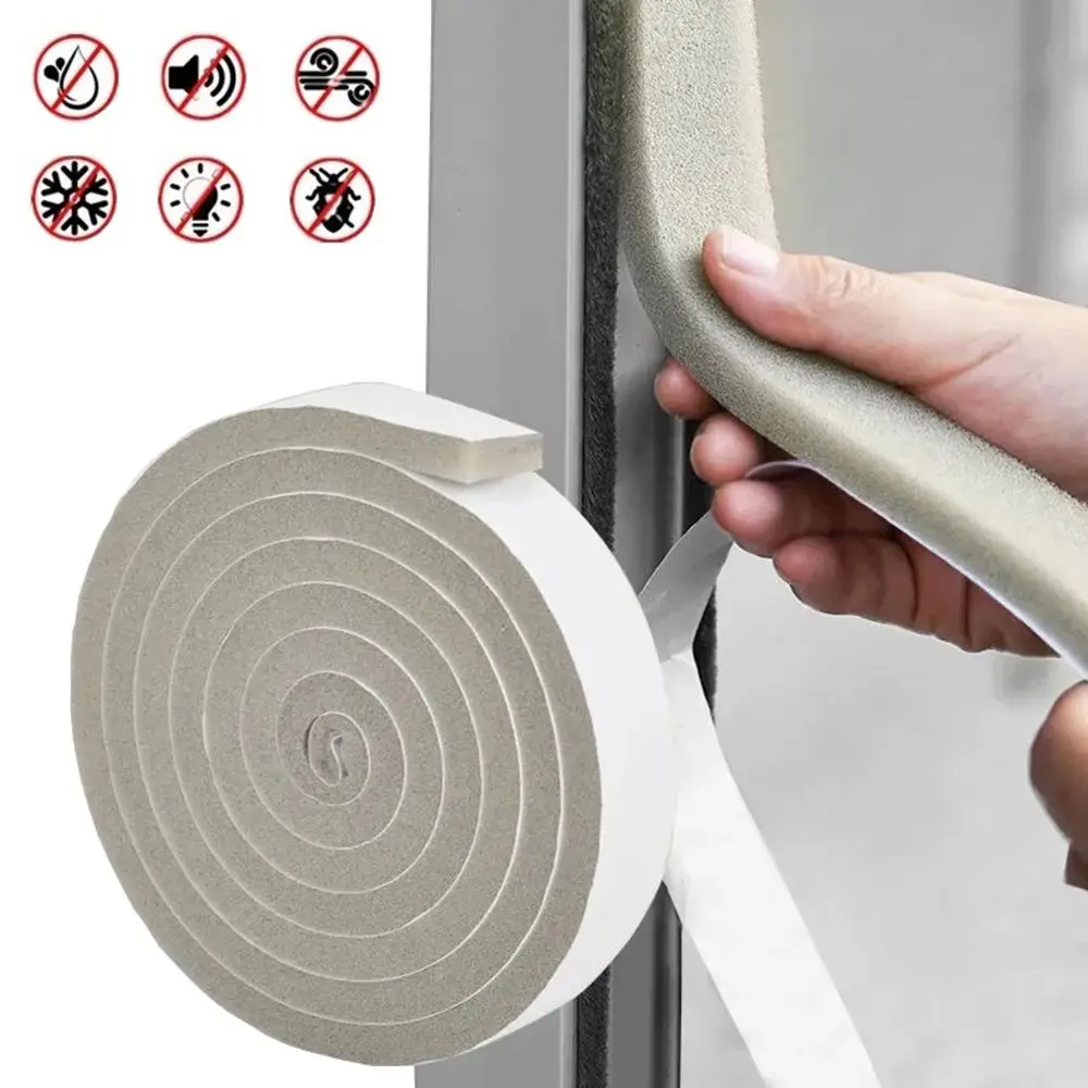 2M/Roll Foam Door Window Sealing Strip Weather Stripping Self-Adhesive Soundproof Windproof Dustproof Draught Insulation Tape