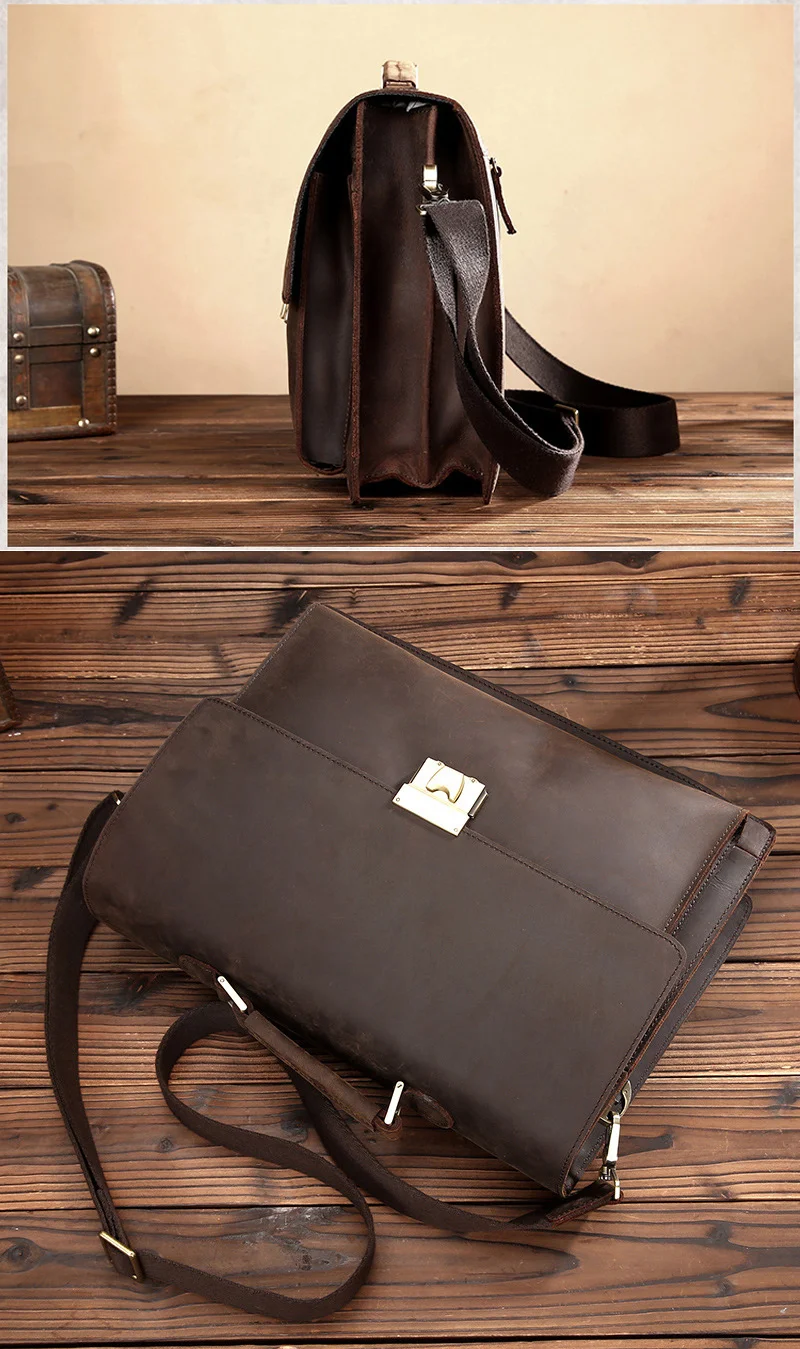 Echt leder Vintage Männer Aktentasche Business-Tasche Männer Laptop-Tasche Tasche mit codierten Schloss Hand Schulter