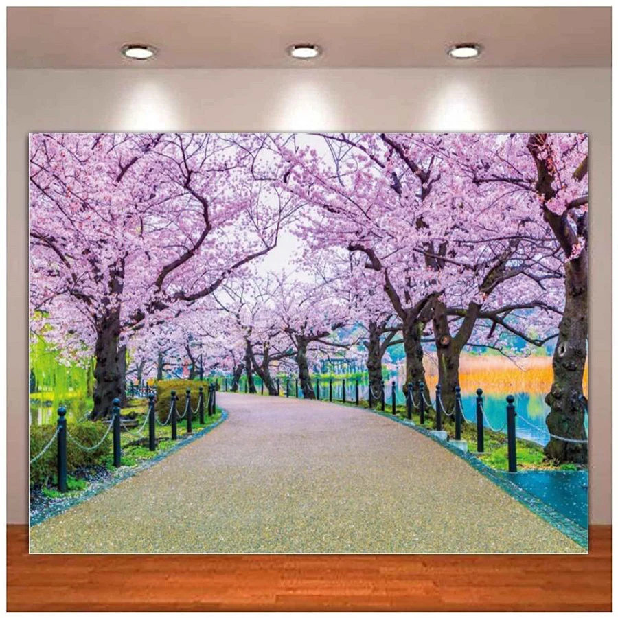 

Photography Backdrops Pink Flowers Blooming Map Trees Lake Landscape Garden Baby Children Portrait Backgrounds Photo Studio