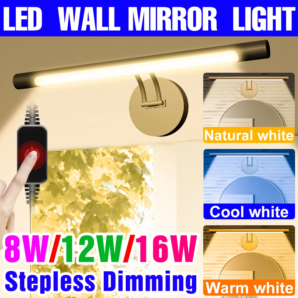 

LED Makeup Mirror Light Bulb Stepless Dimming LED Wall Light USB Vanity Mirror Bathroom Wall Mirror Lamp Dressing Table Lighting