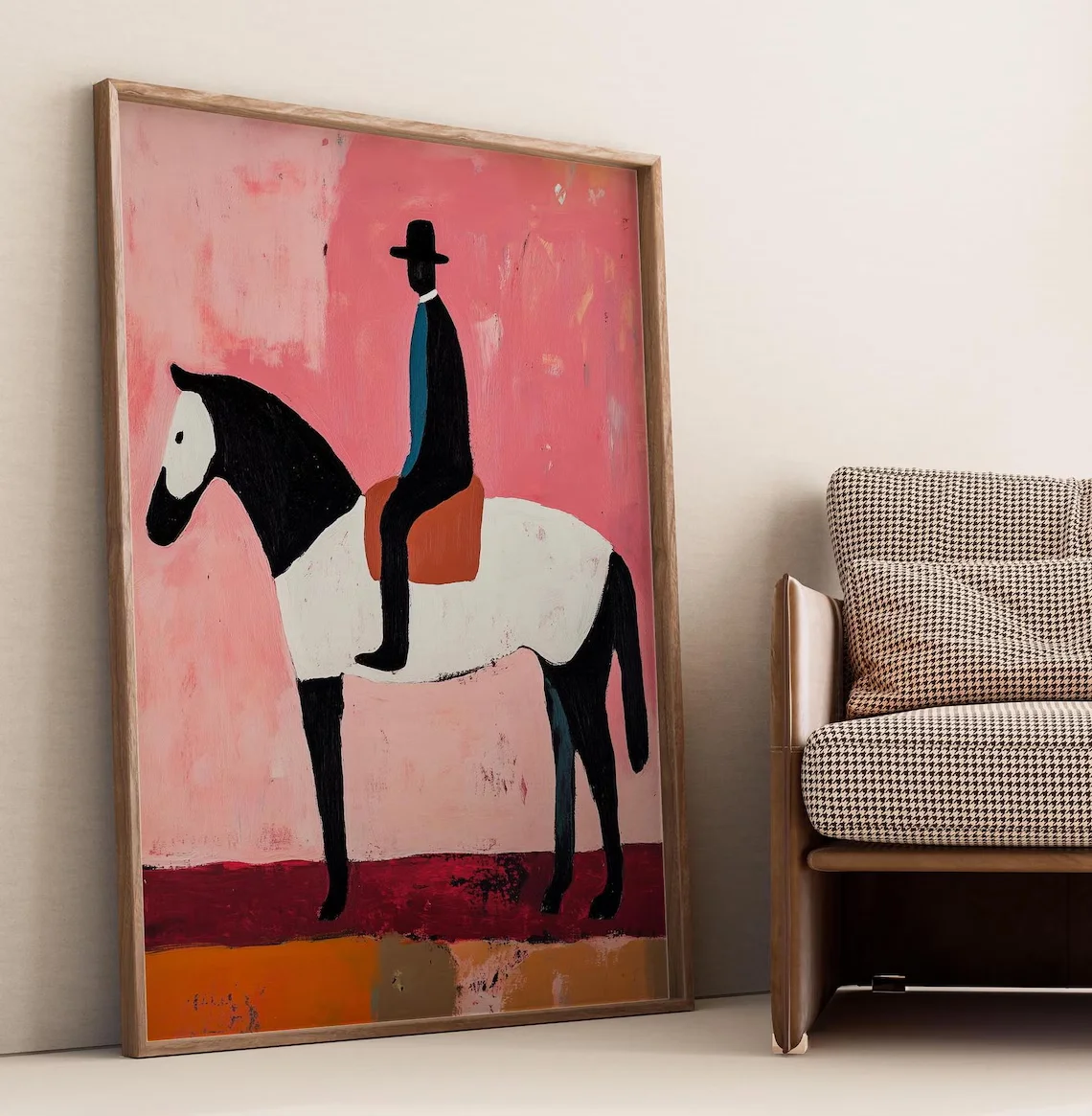 Impresión abstracta del arte de la pared del caballo vaquero, decoración occidental minimalista moderna, cartel inspirado en negrita de mediados de siglo, descarga digital
