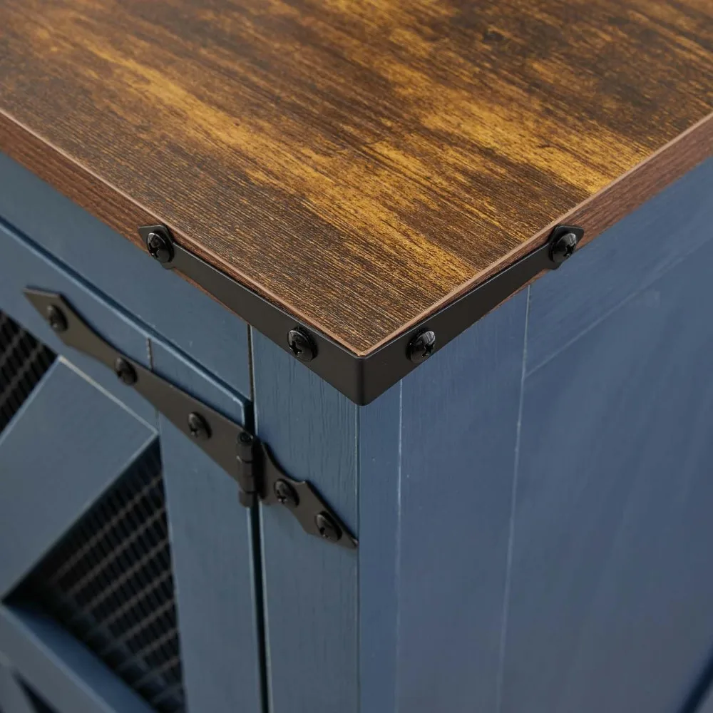 21.1 Tavolino da fattoria con stazione di ricarica e porta della stalla in rete, comodino in legno rustico con ripiano portaoggetti per soggiorno e B