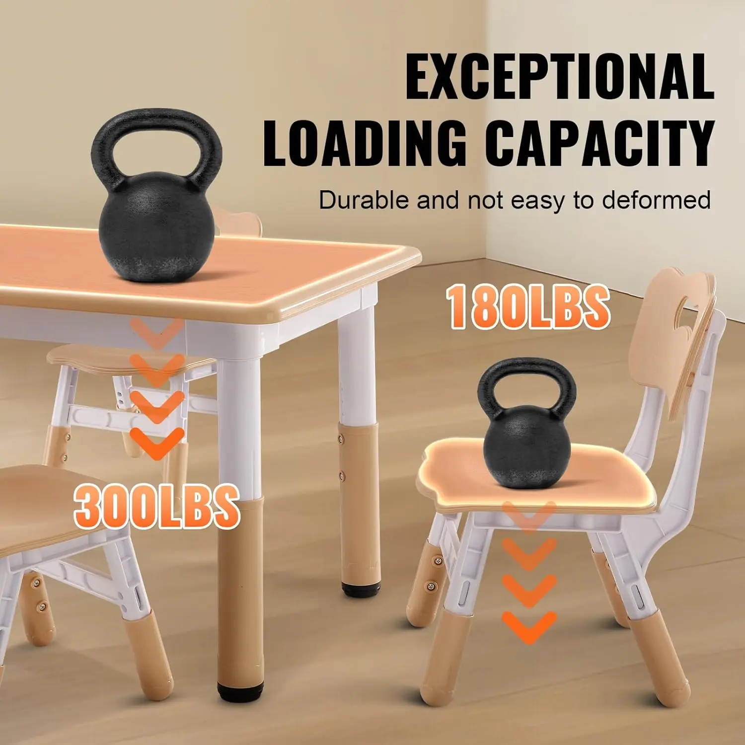 Kids Table and 4 Chairs Set, Height Adjustable Toddler Table and Chair Set, Graffiti Desktop