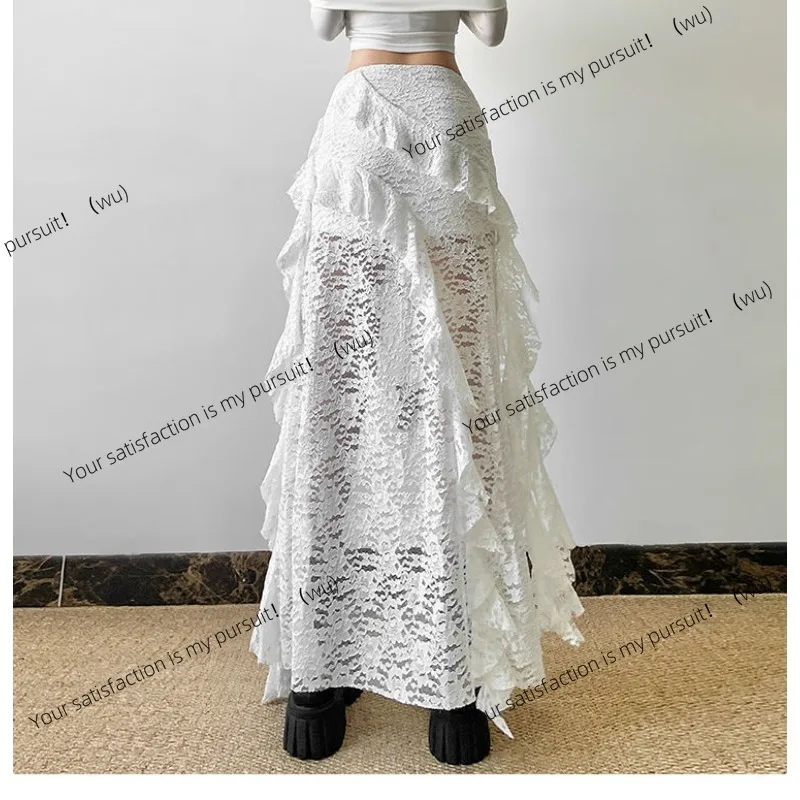 ZOCI-تنورة Y2K بيضاء بتصميم حلو من الدانتيل بحافة أوراق اللوتس عالية الخصر، فستان نسائي صيفي طويل غير منتظم #4