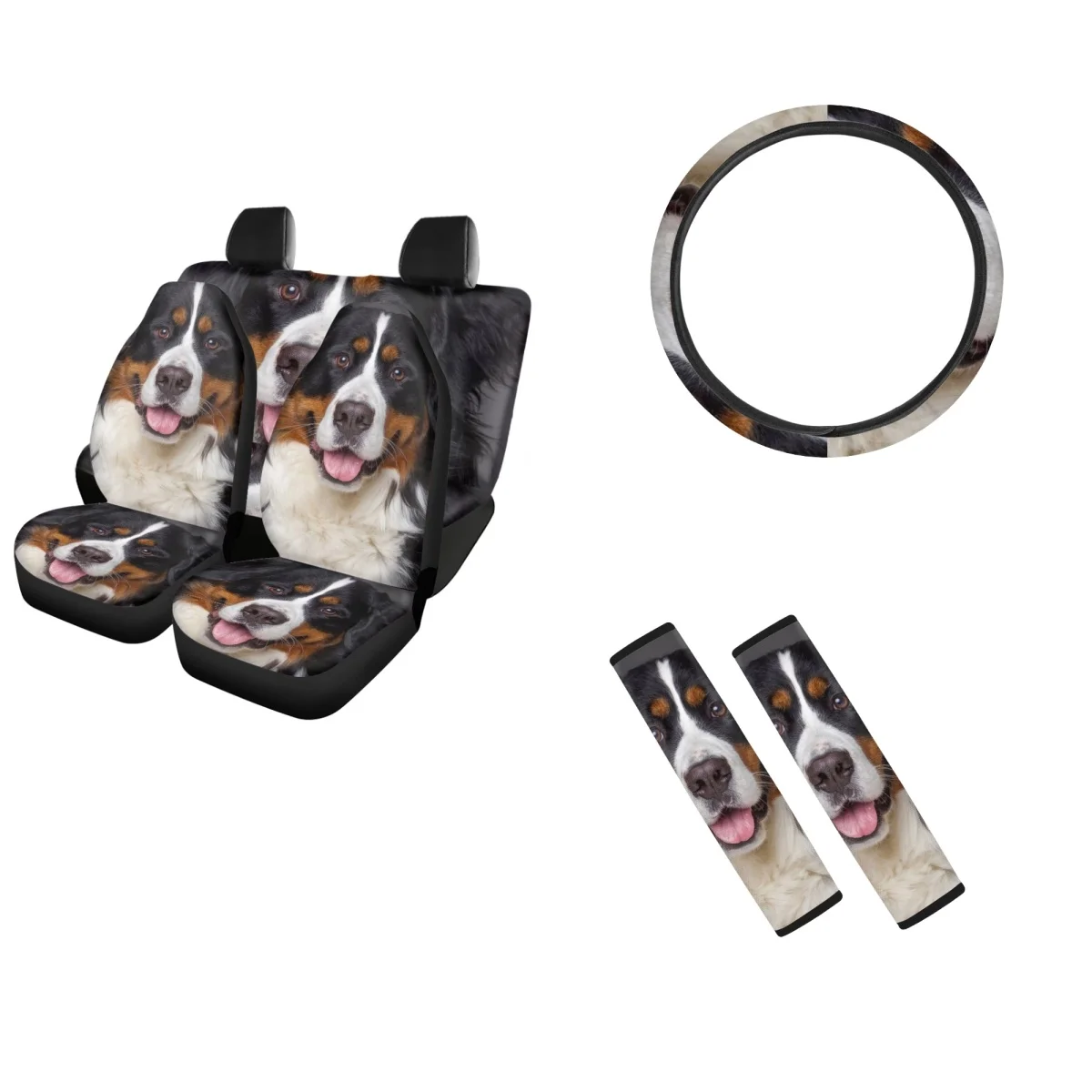 

Front and Back for Car Seat Covers Funny Bernese Mountain Dog Pattern Car Accessory Steering Wheel Set of 2 Safety Belt Covers