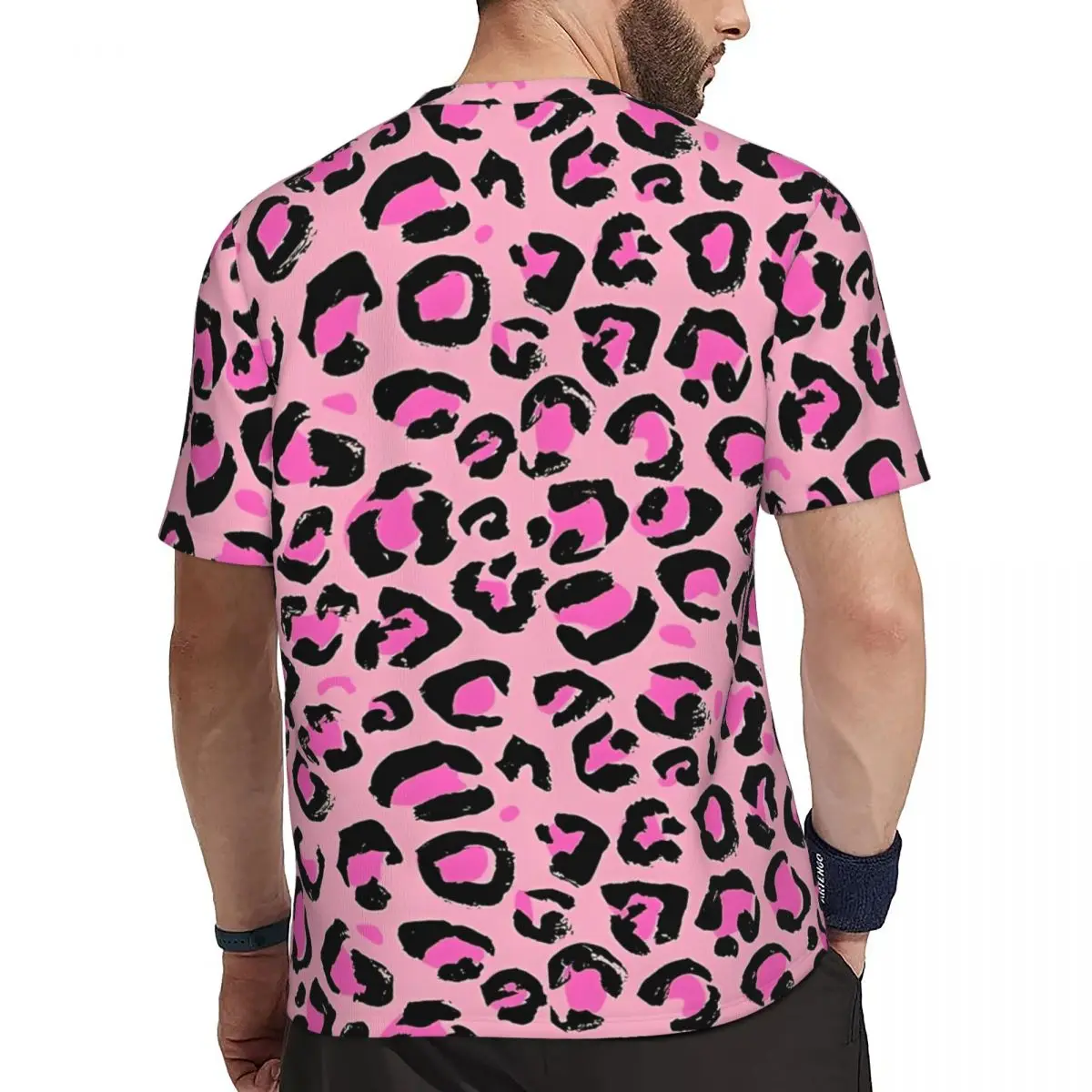 Pink Black Leopard Pattern Background Running T Shirt Summer Y2K Funny T-Shirts Novelty Tshirt For Man Graphic Tees Plus Size