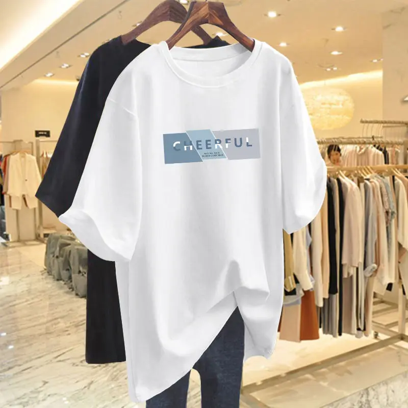 Women Clothing Basic T-shirt Letter Printed Loose Summer Casual Top Tees Short Sleeve O-neck Pullovers