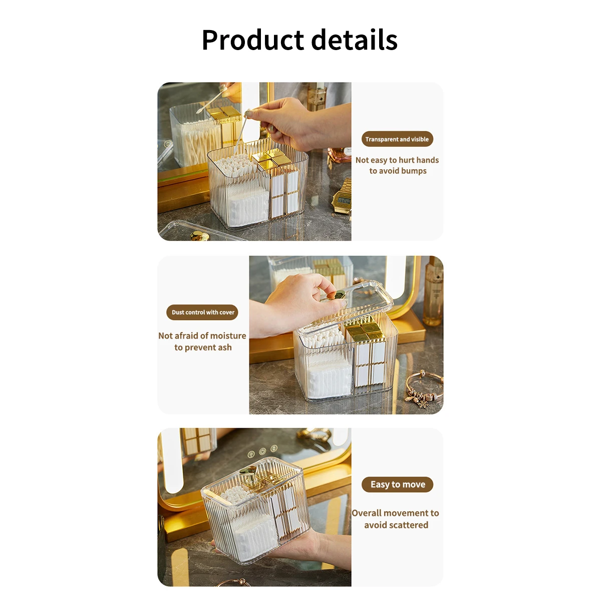 Transparent Plastic Square Swabs Cosmetic Organizer Storage Box Cotton Pads Holder For Daily Storage