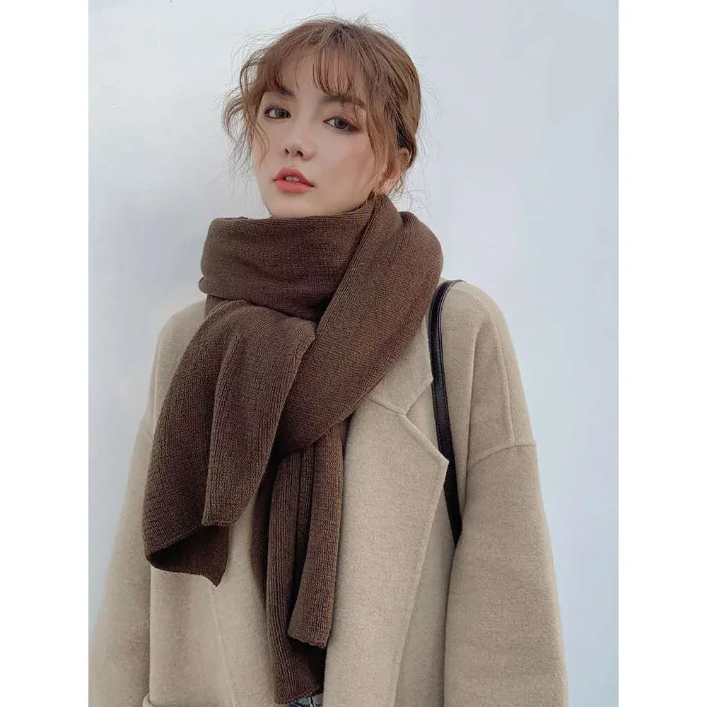 2024 Korean Version Solid Color Knitted Sweater Scarf Women Autumn Winter Thickened and Warm Sweet Scarf Couples Fashion YC39