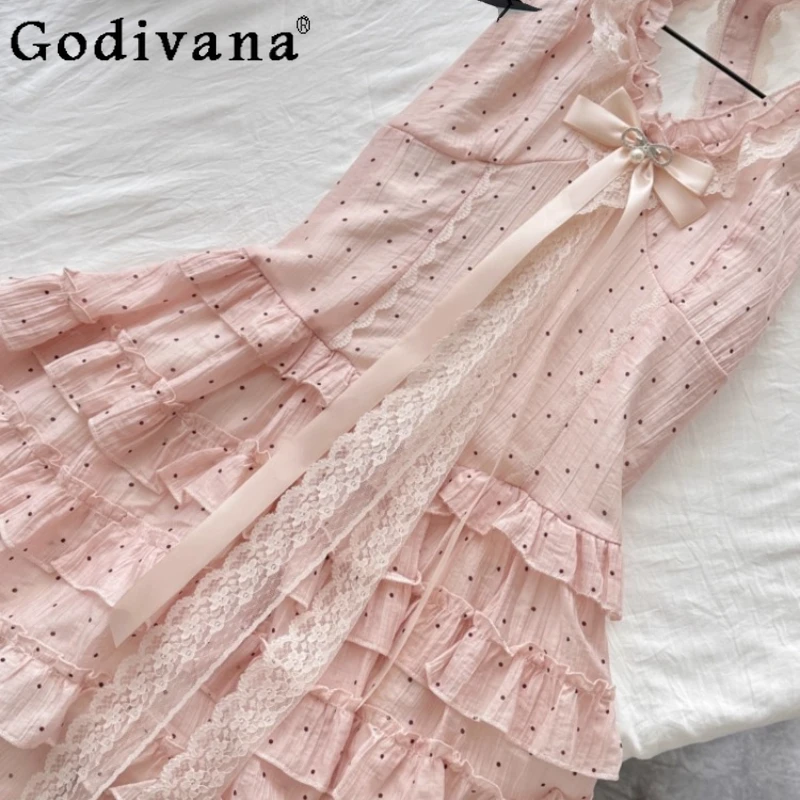 여름 봄 신상 로리타 원피스 여성 폴카 도트 스윗 퓨어 스타일 슬리밍 홀터넥 원피스 소녀 공주 퍼프 숏 원피스