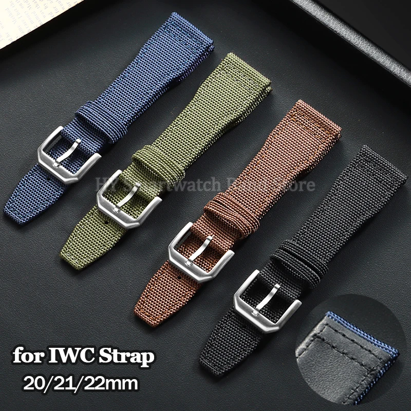 Correa de reloj Cnavas de nailon de 20mm, 21mm y 22mm para IWC Pilot Series, repuesto de pulsera para hombres y mujeres, accesorio de pulsera con cierre de Pin de Metal