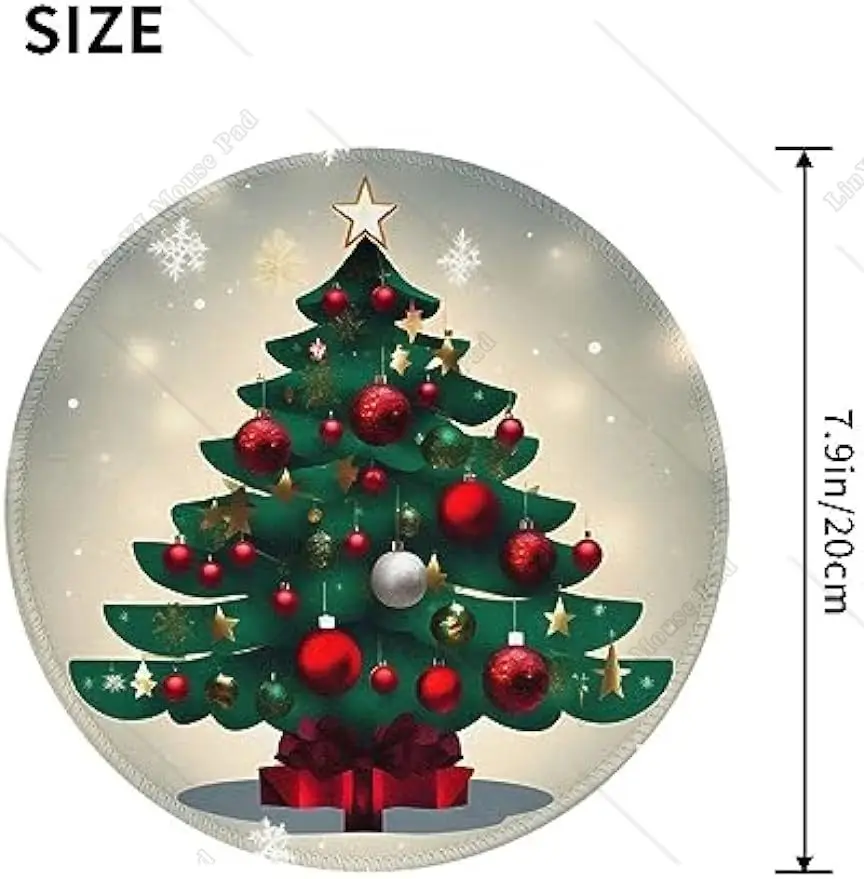 Christmas Gift Tree Round Mouse Pad Cute Small Gaming Mouse Pad Non-Slip Rubber Base Sewing Edge Suitable for Office Home 7.9 In