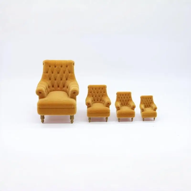 1Pcs Mini Sofa Chair 112 120 125 130 Scale Dollhouse Flocked Armchair for DIY House Scene Decoration
