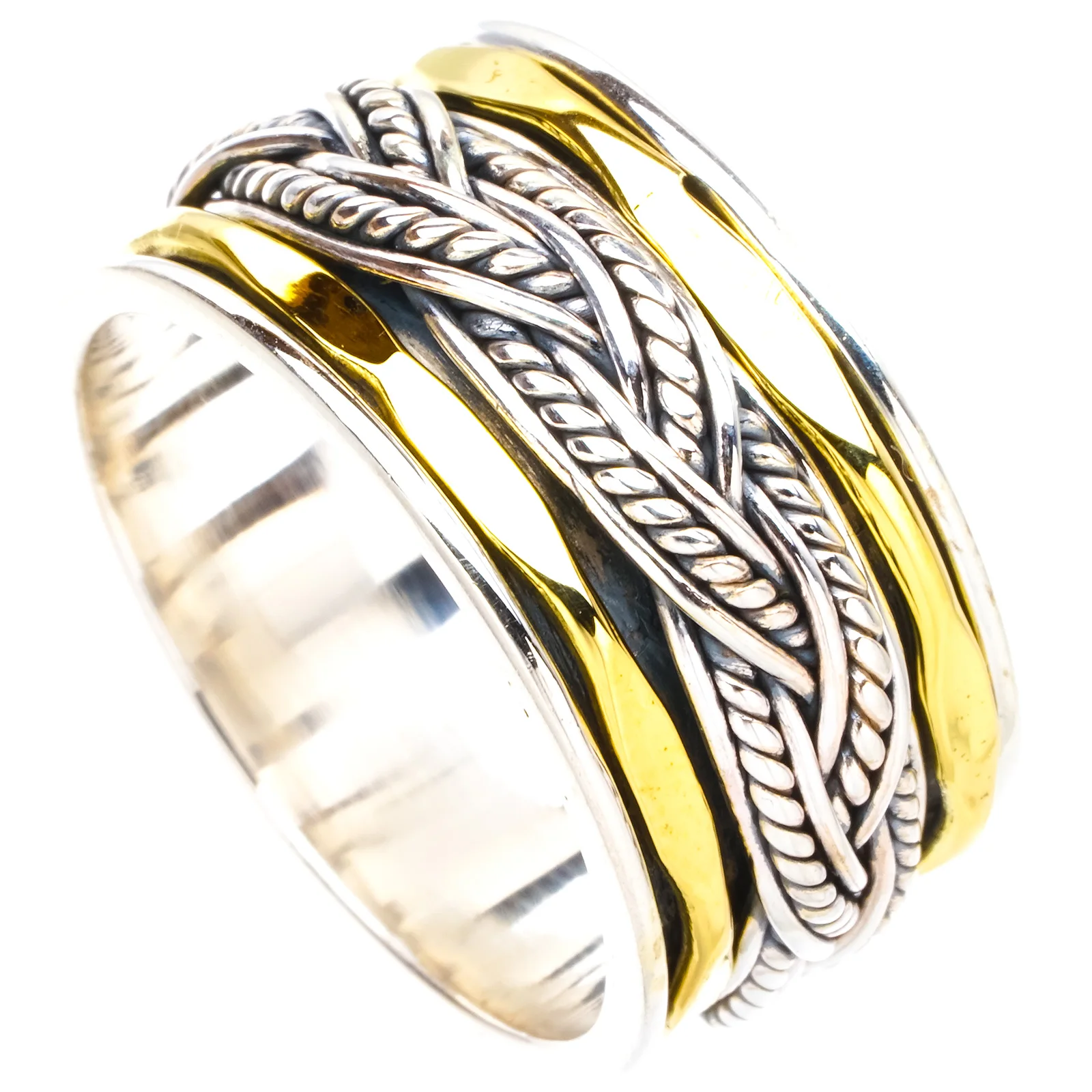 StarGems Natural Spinning Two Tones Twisted Handmade 925 Sterling Silver Ring 10 A4595
