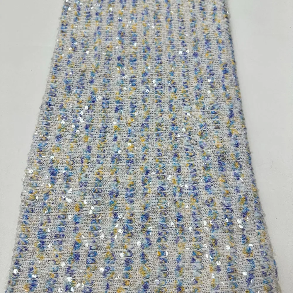 Knitted Base Stretch Tweed Twisted Yarn Sequin Fabric Gradient Stripe Evening Gown Women Clothing Party Dress By The Yard