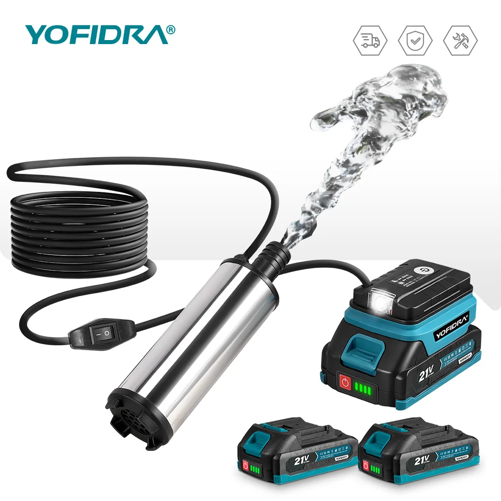 YOFIDRA 80L/min Mini Elektrische Wasserpumpe Kraftstoff Transfer Pumpe Öl Transfer Tanken Tauch Pumpe Für Makita 21V Batterie pin