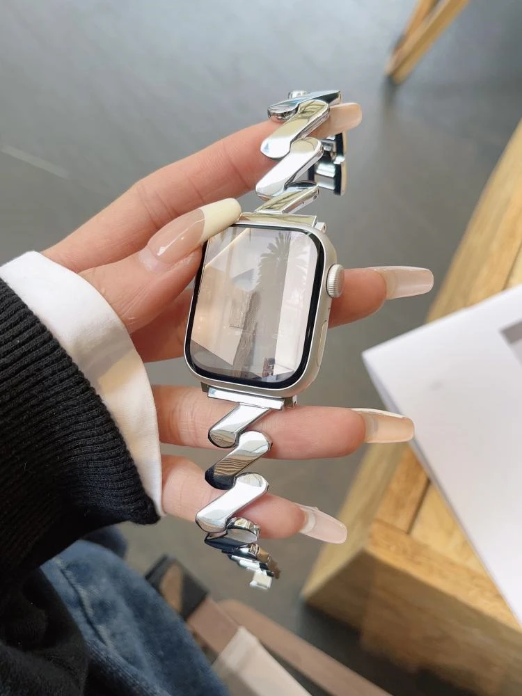 

Роскошный глянцевый металлический ремешок для Apple Watch Band 8 7 45 мм 41 мм, звеньевой браслет для IWatch Ultra 49 мм 6 SE 5 4 40 мм 444 мм, аксессуары
